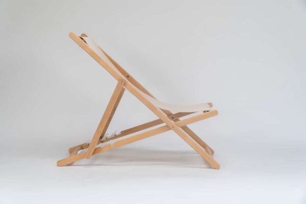 Beechwood Deckchair with Cream Fabric viewed from the side - created by Decks and Stipes Ireland