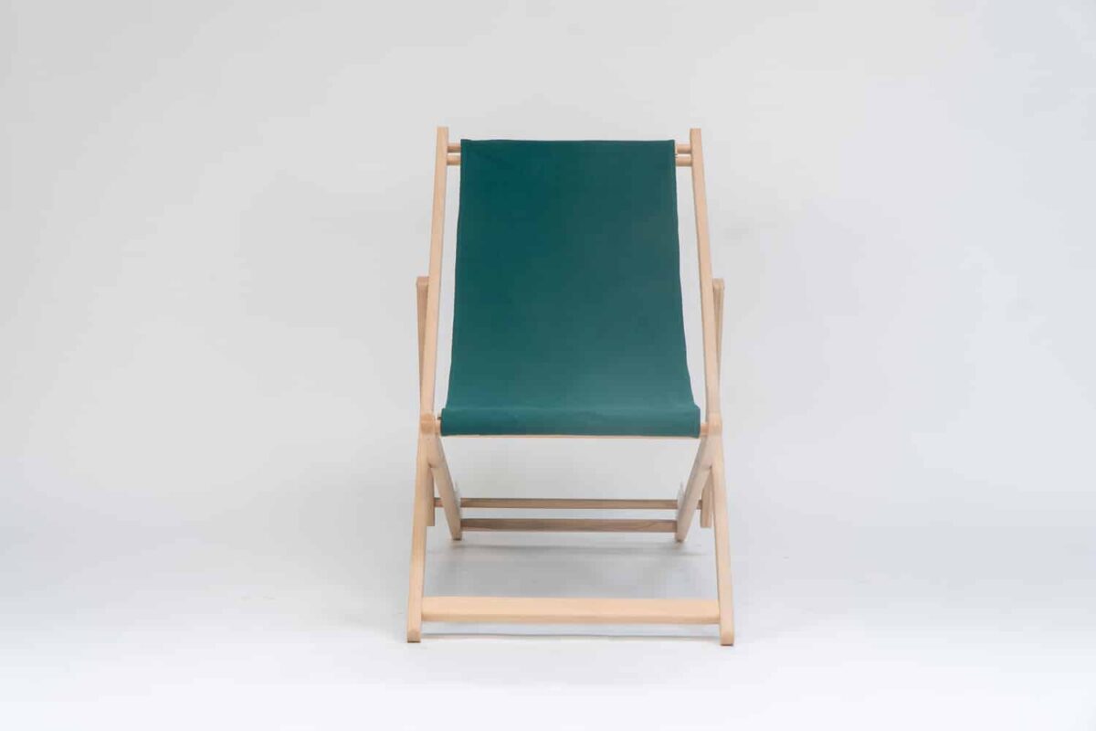 Beechwood Deckchair with Green Fabric viewed from the front - created by Decks and Stipes Ireland