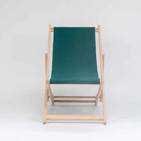 Beechwood Deckchair with Green Fabric viewed from the front - created by Decks and Stipes Ireland