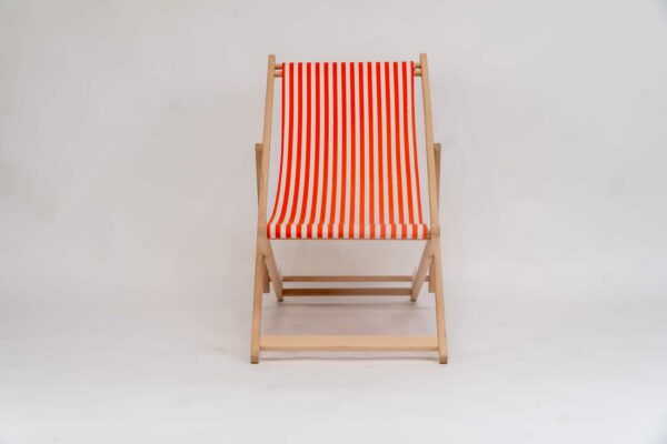 Beechwood Director's Chair with Clippo Orange fabric, orange and white stripes, viewed from the front - created by Decks and Stipes Ireland