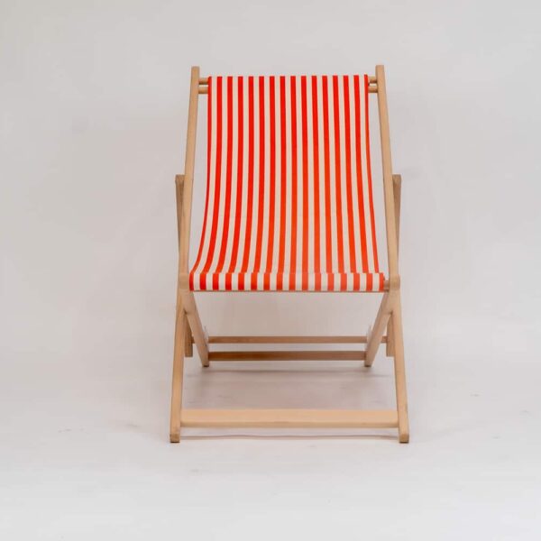 Beechwood Director's Chair with Clippo Orange fabric, orange and white stripes, viewed from the front - created by Decks and Stipes Ireland