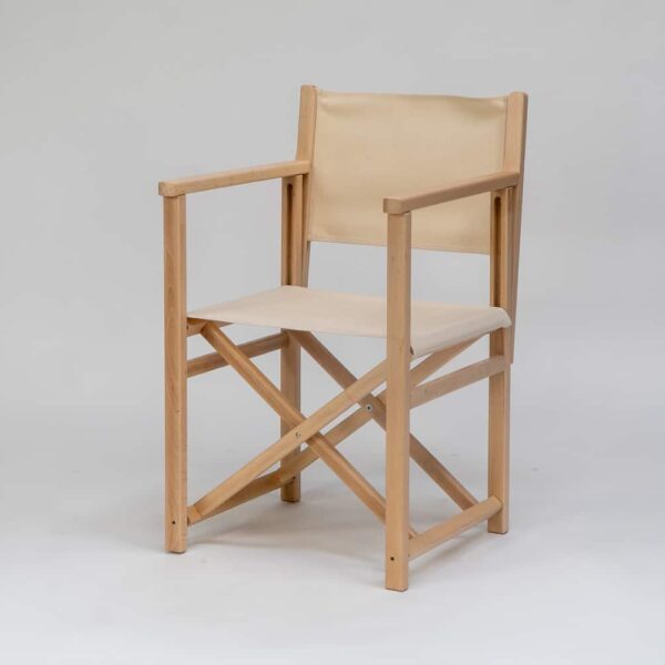 Beechwood Director's Chair with Cream Fabric viewed at an angle - created by Decks and Stipes Ireland