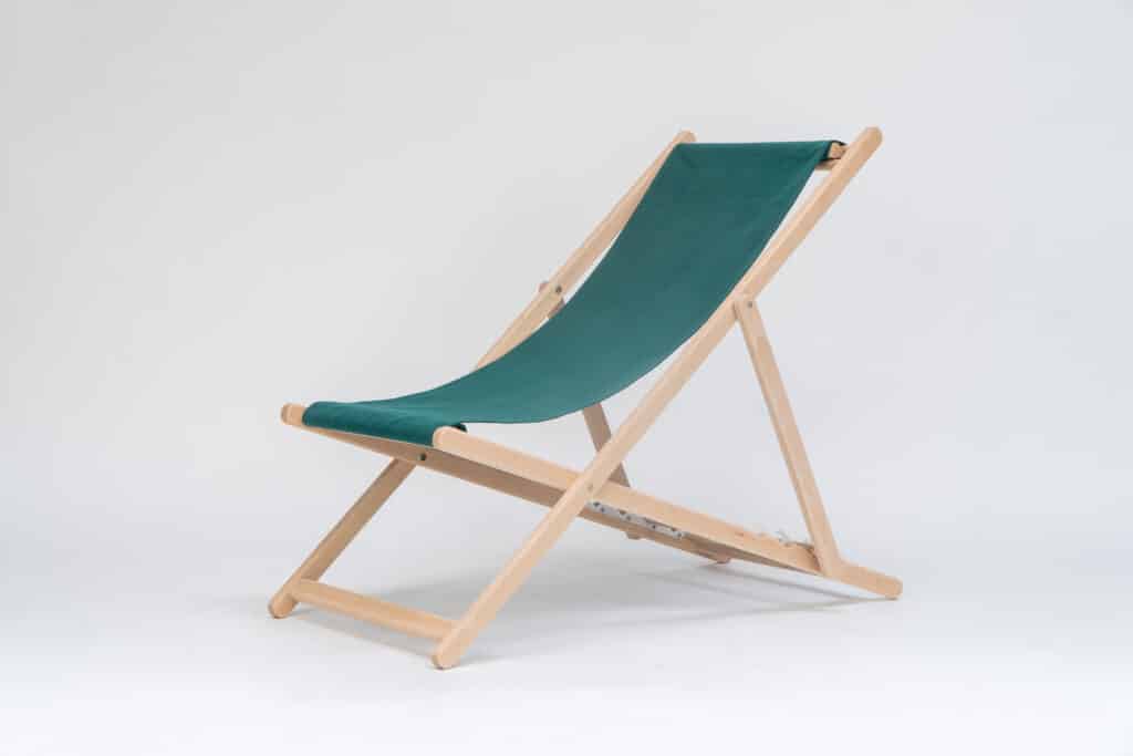 Beechwood Director's Chair with Discus Fabric, pink and ivory, viewed at an angle - created by Decks and Stipes Ireland