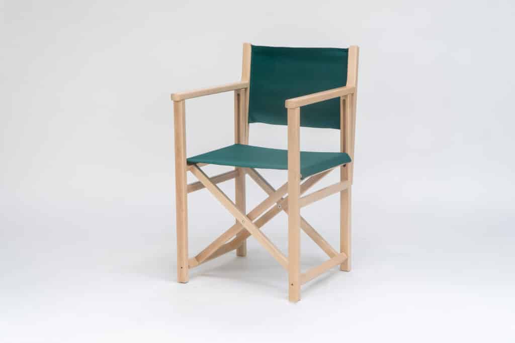 Beechwood Director's Chair with Green Fabric viewed at an angle - created by Decks and Stipes Ireland