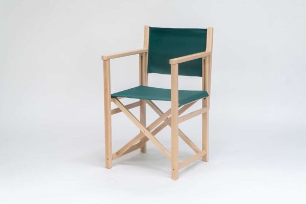 Beechwood Director's Chair with Green Fabric viewed at an angle - created by Decks and Stipes Ireland