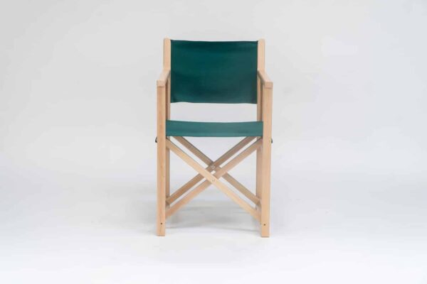 Beechwood Director's Chair with Green Fabric viewed from the front - created by Decks and Stipes Ireland