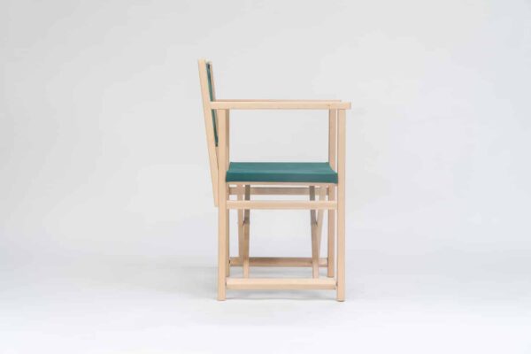 Beechwood Director's Chair with Green Fabric viewed from the side - created by Decks and Stipes Ireland