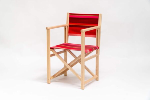 Beechwood Director's Chair with Ping Pong fabric, red, pink and green stripes, viewed at an angle - created by Decks and Stipes Ireland