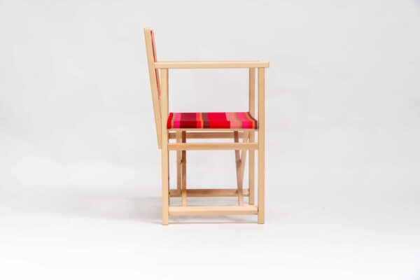 Beechwood Director's Chair with Ping Pong fabric, red, pink and green stripes, viewed from the side - created by Decks and Stipes Ireland