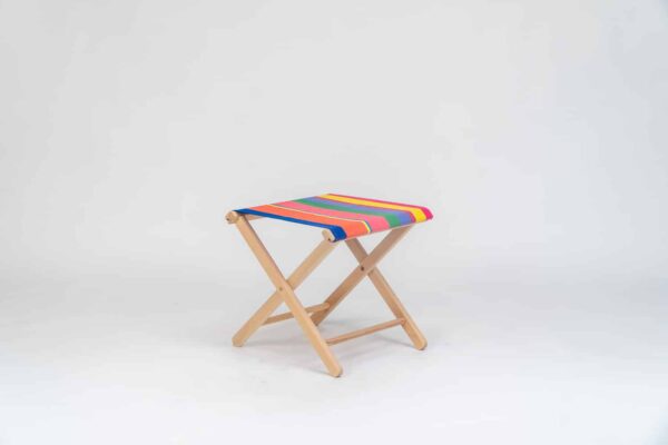 Beechwood Stool with Porto Rico fabric, pink, green, blue, navy & yellow stripes - created by Decks and Stipes Ireland