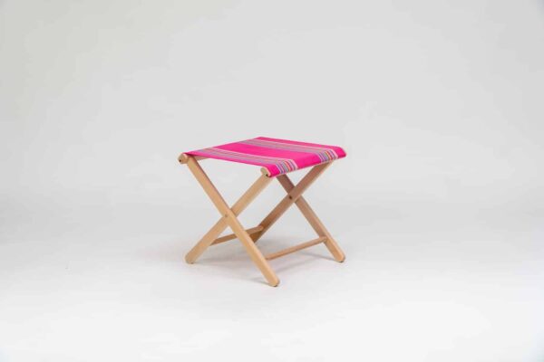 Beechwood Stool with Scuba fabric, pink, purple, lavender, blue, grey and orange stripes - created by Decks and Stipes Ireland