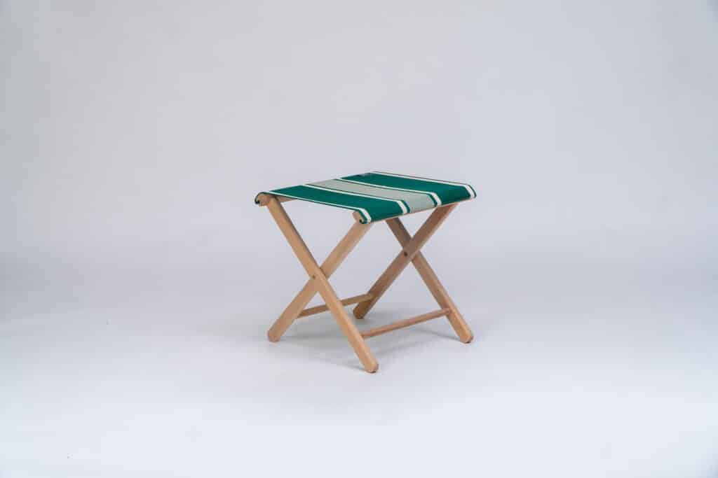 Beechwood Stool with Yvonne Vert fabric, green and cream stripes - created by Decks and Stipes Ireland