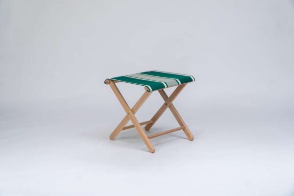 Beechwood Stool with Yvonne Vert fabric, green and cream stripes - created by Decks and Stipes Ireland