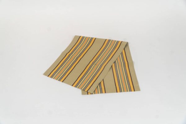 Kickball fabric, khaki, coral, black and blue stripes by Decks and Stripes Ireland