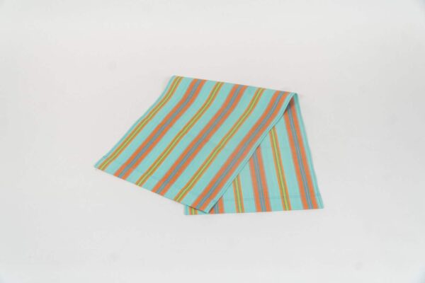 Petanque fabric, turquoise, terracotta, blue, lime and green stripes by Decks and Stripes Ireland