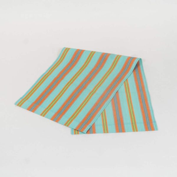 Petanque fabric, turquoise, terracotta, blue, lime and green stripes by Decks and Stripes Ireland