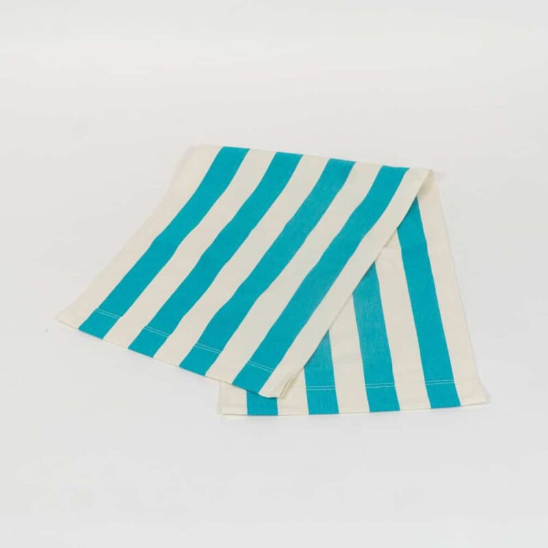 Sennen Surfing fabric, turquoise and white stripes by Decks and Stripes Ireland